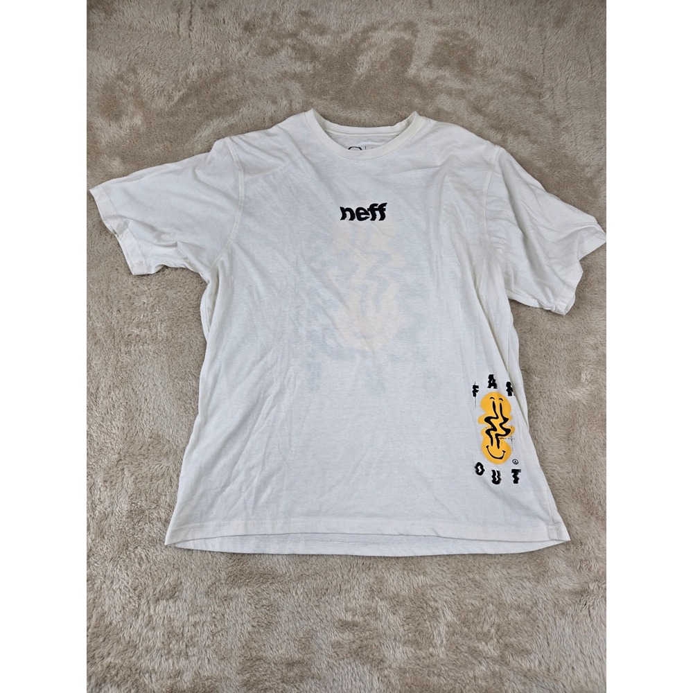 Neff Mens White Graphic T Shirt Happy Vibes Smiley Face Size‎ L